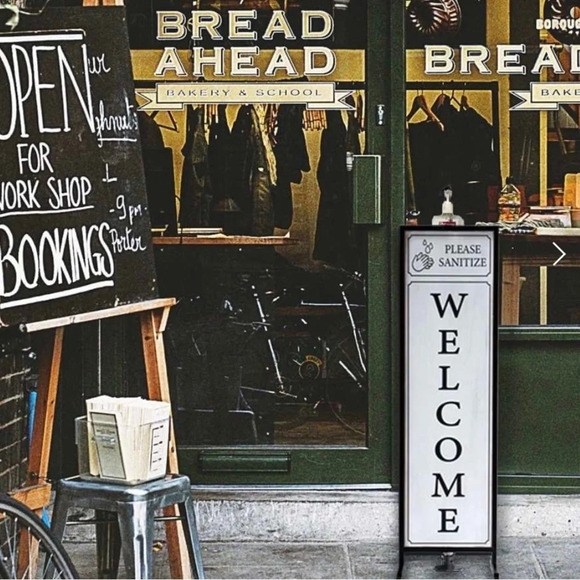 NIB Welcome Sign With Floor Standing Foot Pedal Hand Sanitizer Dispenser - Picture 2 of 6